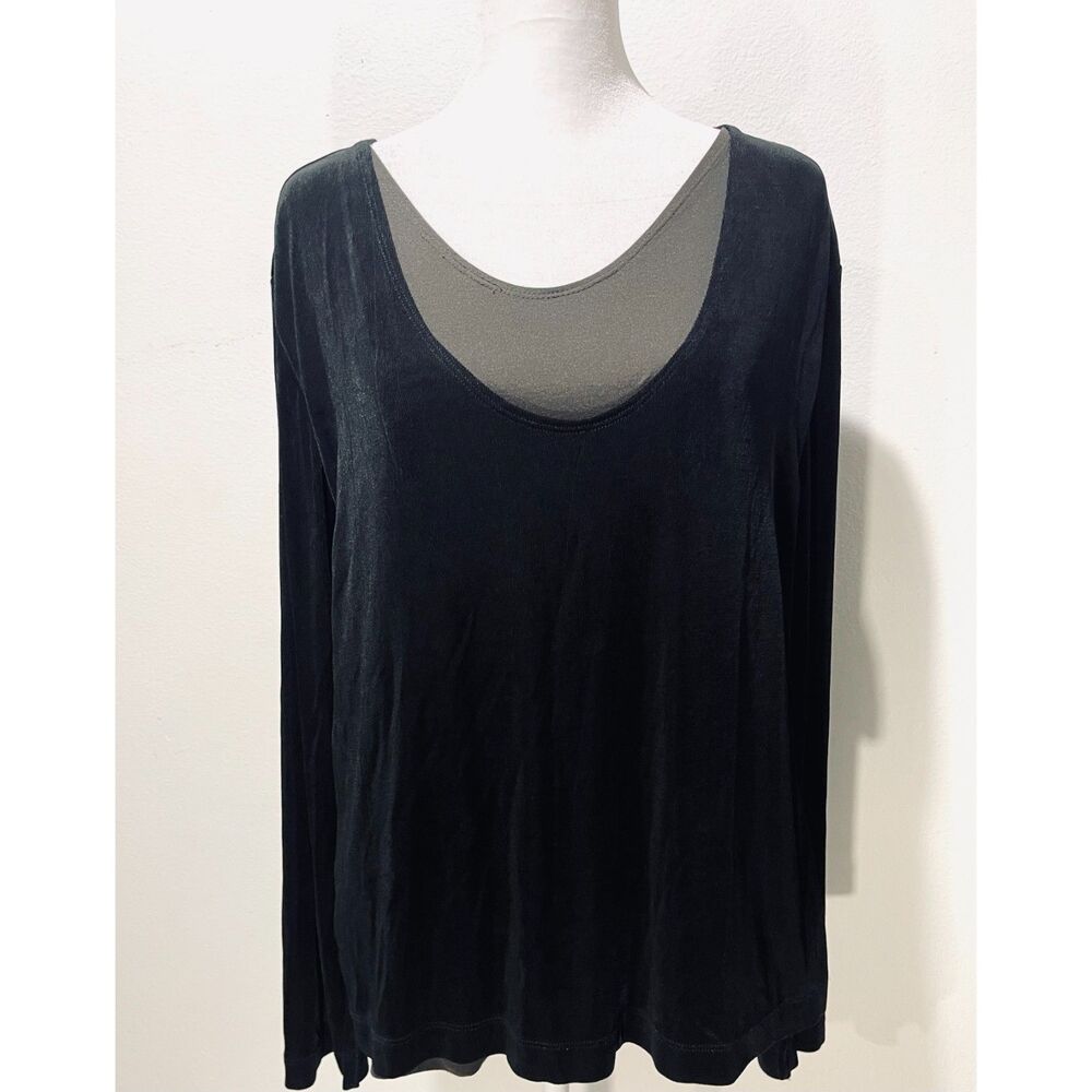 Chico's travelers t shirt slinky non wrinkle black green colorblock women's M